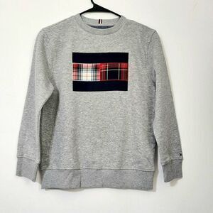 TOMMY HILFIGER Boy's - Size M (12/14)  Pullover Crewneck Sweatshirt Gray Red.